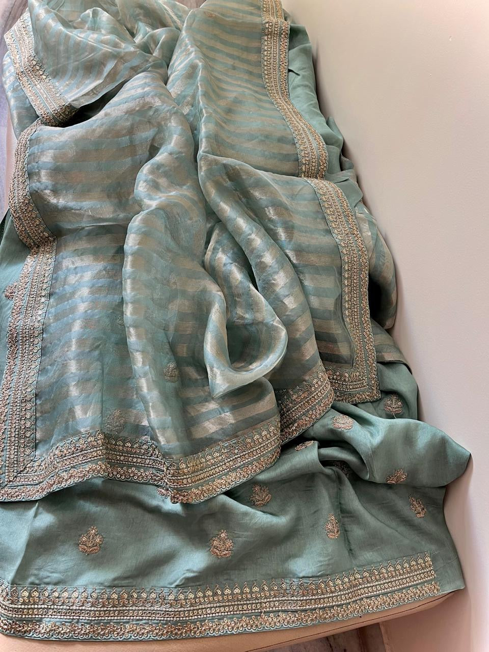 Striped tissue saree organza Partywear sarees SaffronFashion