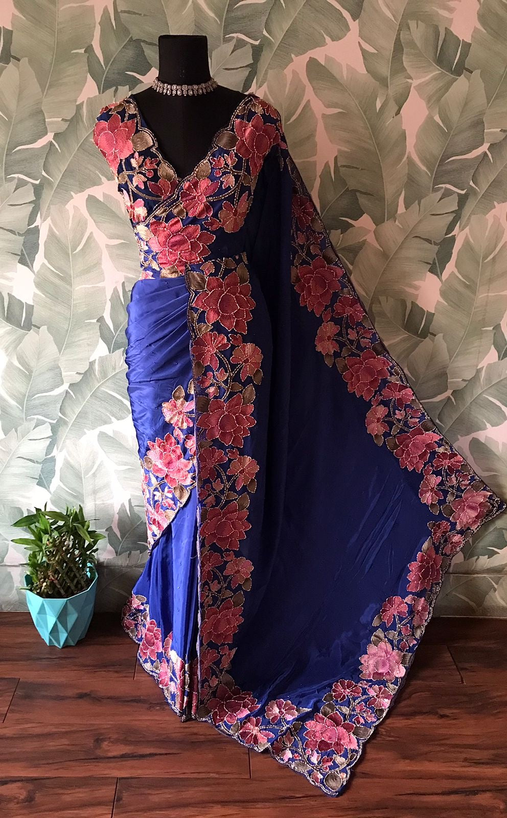 Premium floral saree organza saree beautiful sari blouse SaffronFashion