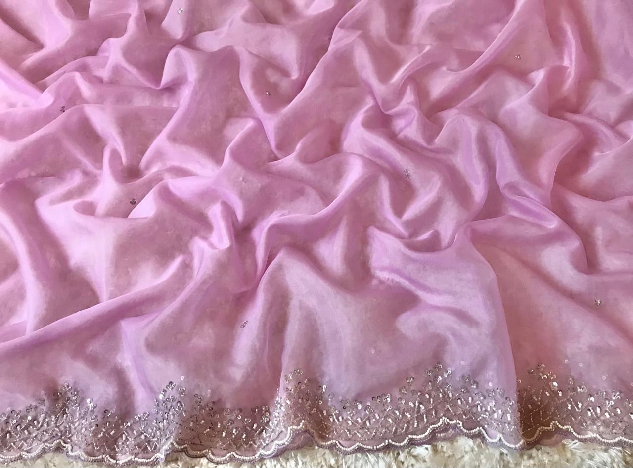 Lilac organza saree for Partywear sarees Saffronfashionindia