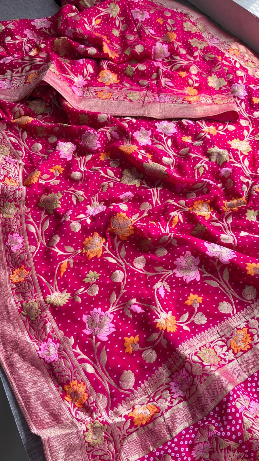 Khaddi Gorgette saree Indian saree blouse - Saffronfashionindia