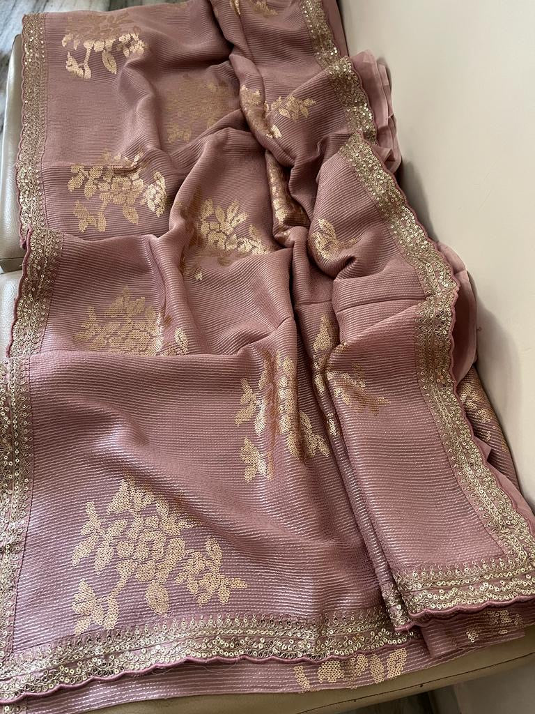 Sequence Gorgette saree women sari - Saffronfashionindia