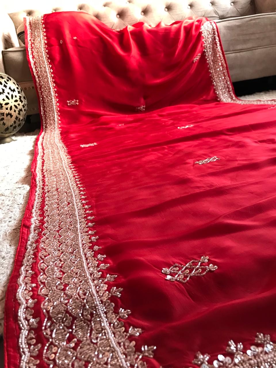 Red Bridal Posh Premium Satin saree - Saffronfashionindia