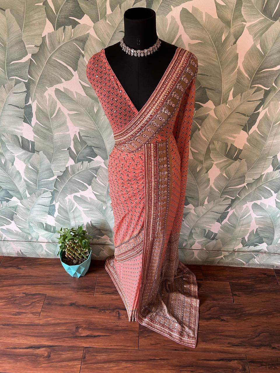 Premium gorgette sequins saree Partywear sari blouse Saffronfashionindia
