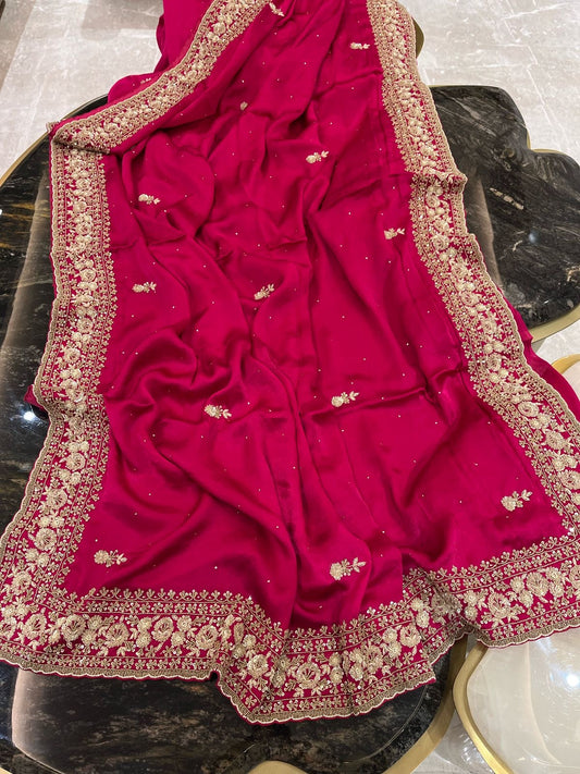 Luxury crepe satin saree Indian saree traditional sarees blouse women saree Saffronfashionindia