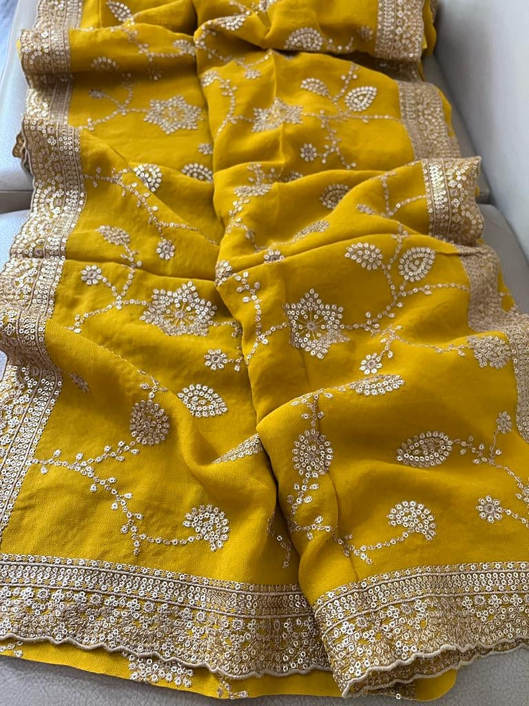 Tanisha Gorgette sequence Reshma Indian saree - Saffronfashionindia