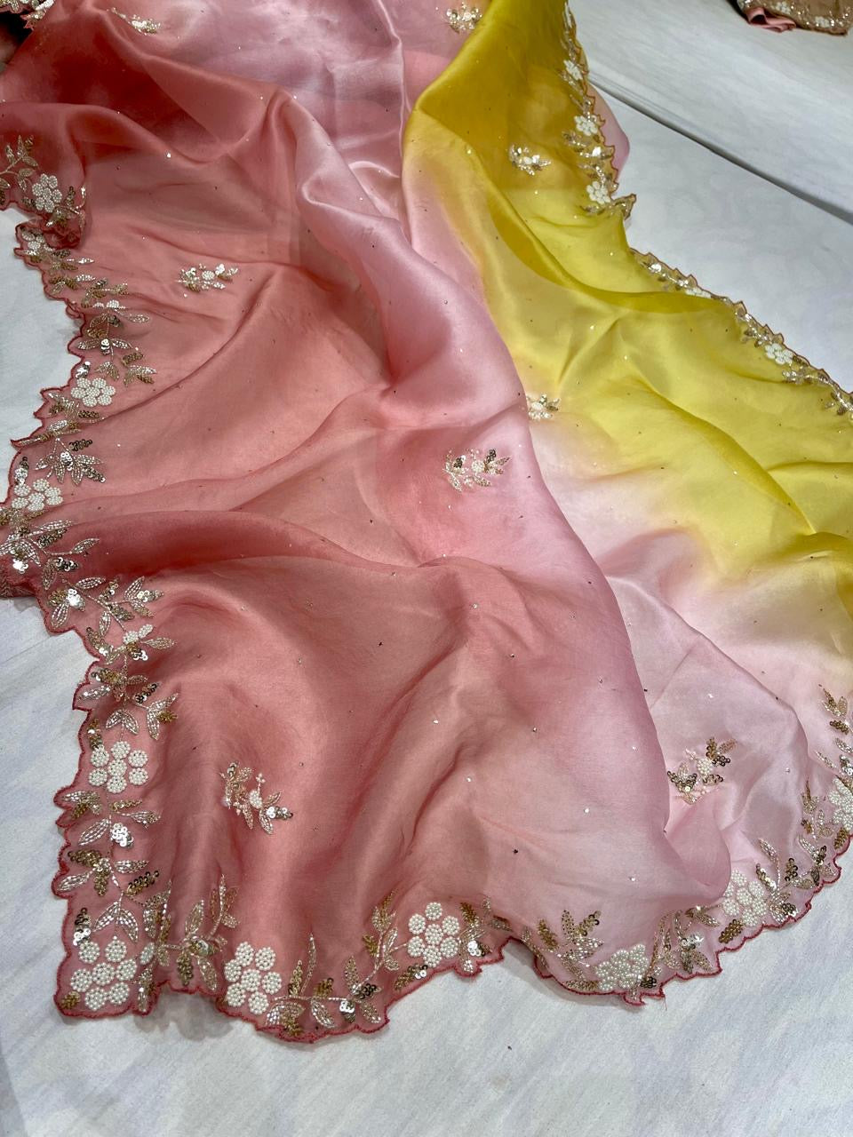 Organza Mukesh inspired saree Partywear sari - Saffronfashionindia