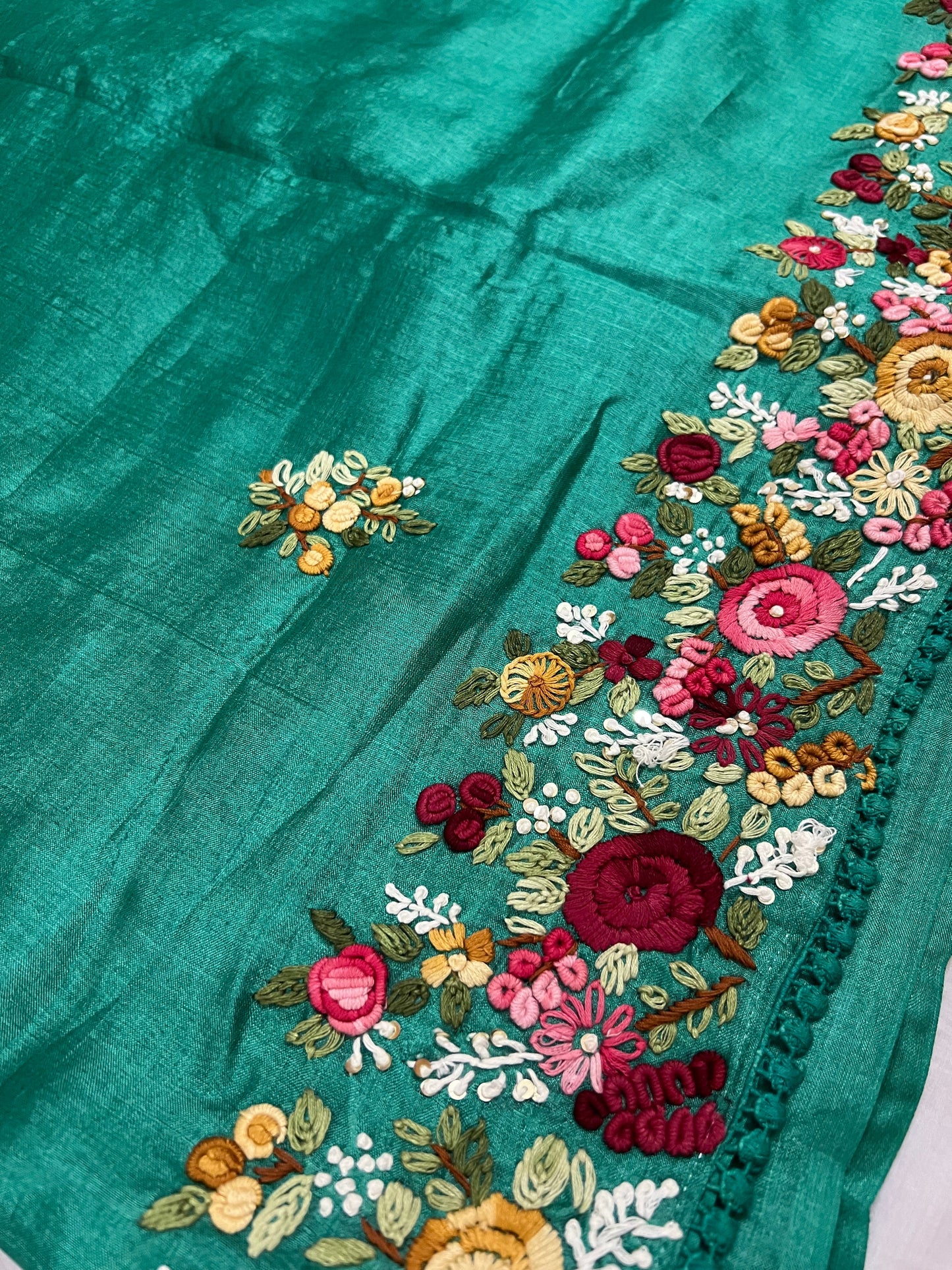 Tussar French knot inspired saree Saffronfashion