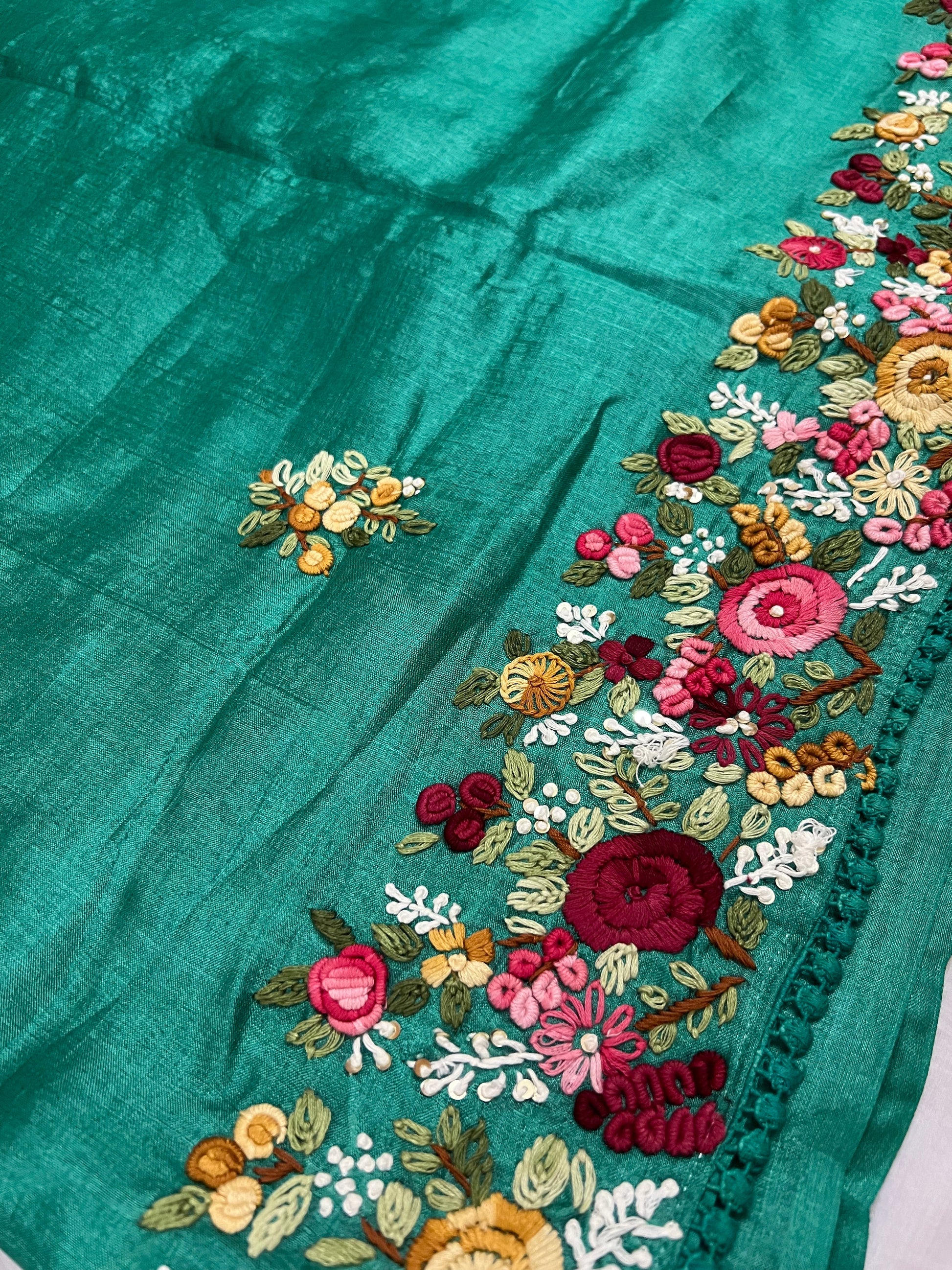 Tussar French knot inspired saree Saffronfashion