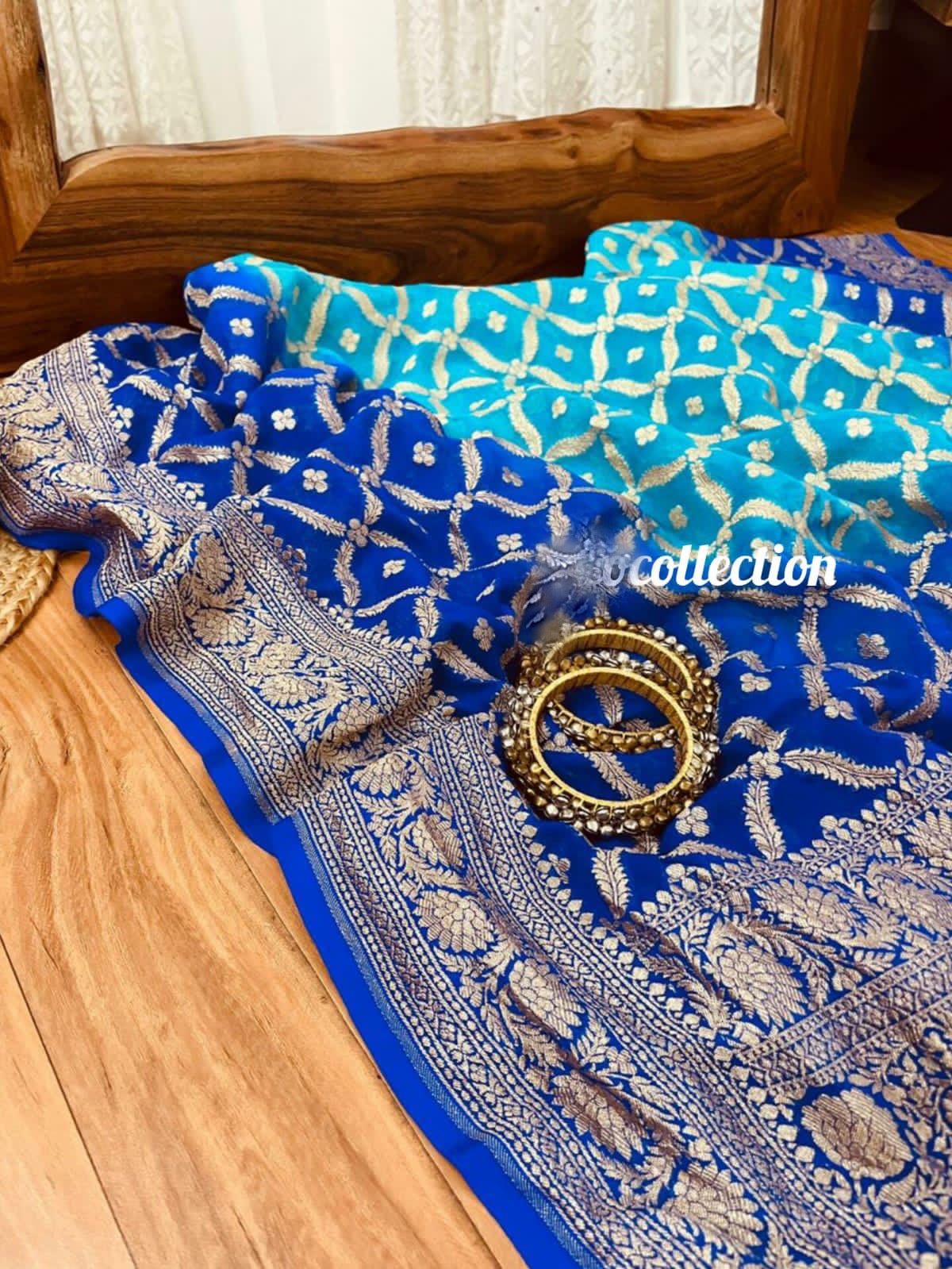 Banarsi Blue Shaded Gorgette Saree - Saffronfashionindia