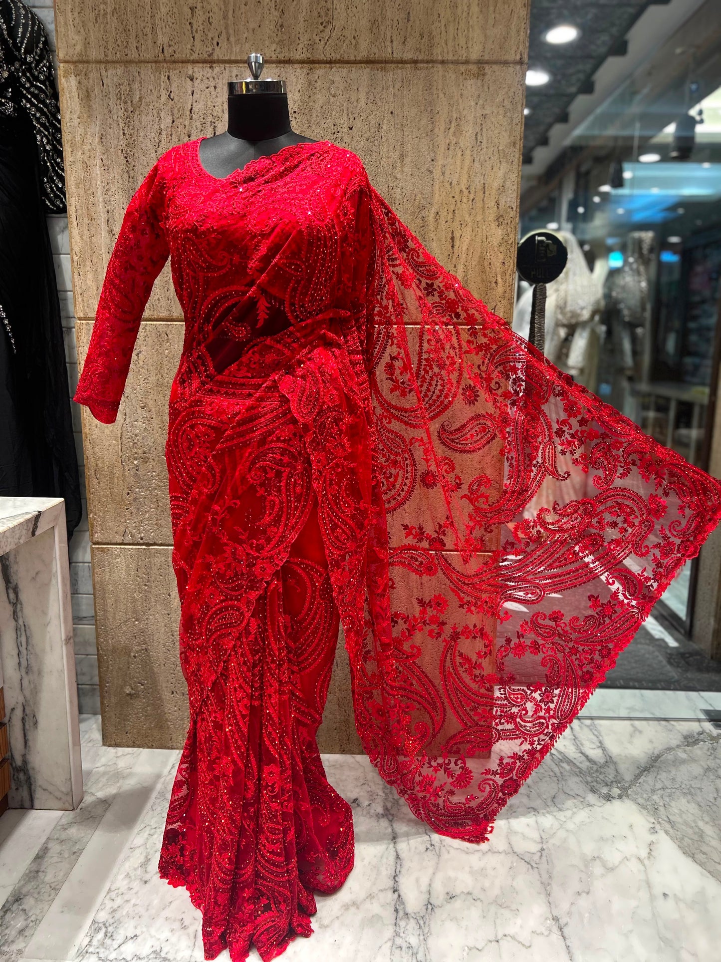 Red bridal saree net sari blouse wedding sarees Partywear sarees SaffronFashion