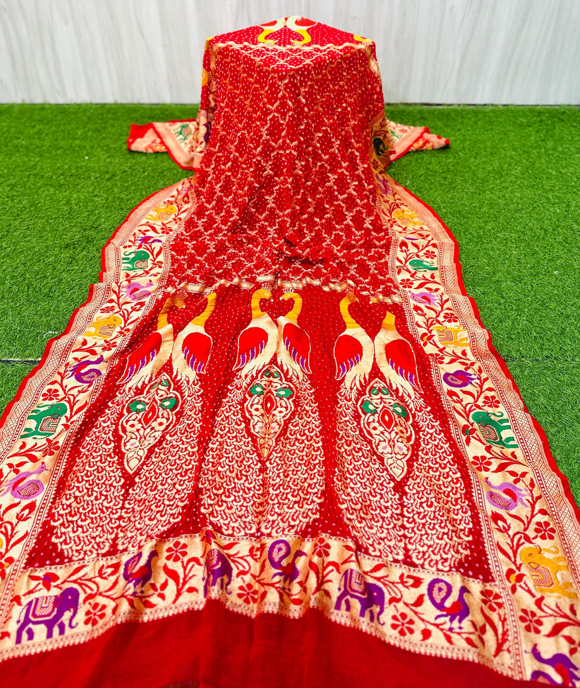 Red Banarsi dupatta Georgette Dupatta - Saffronfashionindia