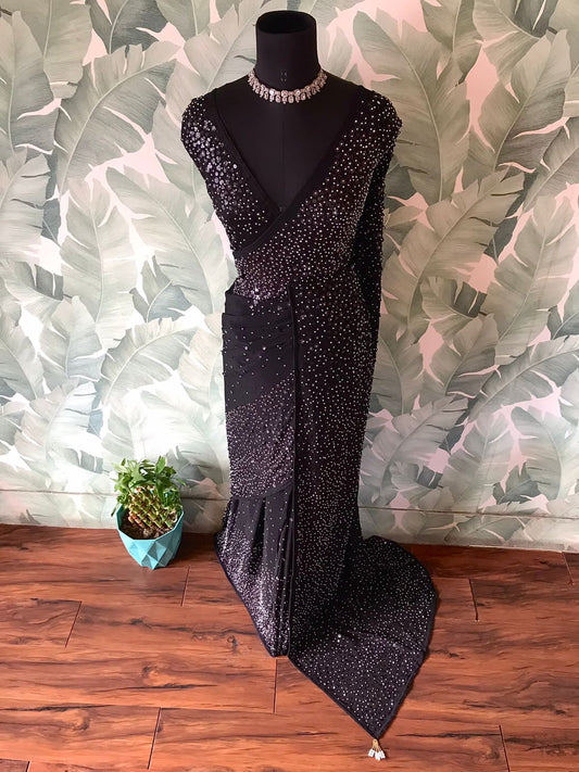 Black sari sequins saree Partywear sarees Indian sari blouse Saffronfashionindia