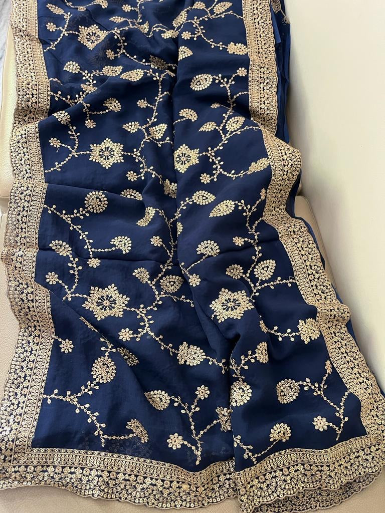 Tanisha Gorgette sequence Reshma Indian saree - Saffronfashionindia