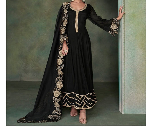 Black Organza Dress Indian suit Pakistani Salwar suit - Saffronfashionindia