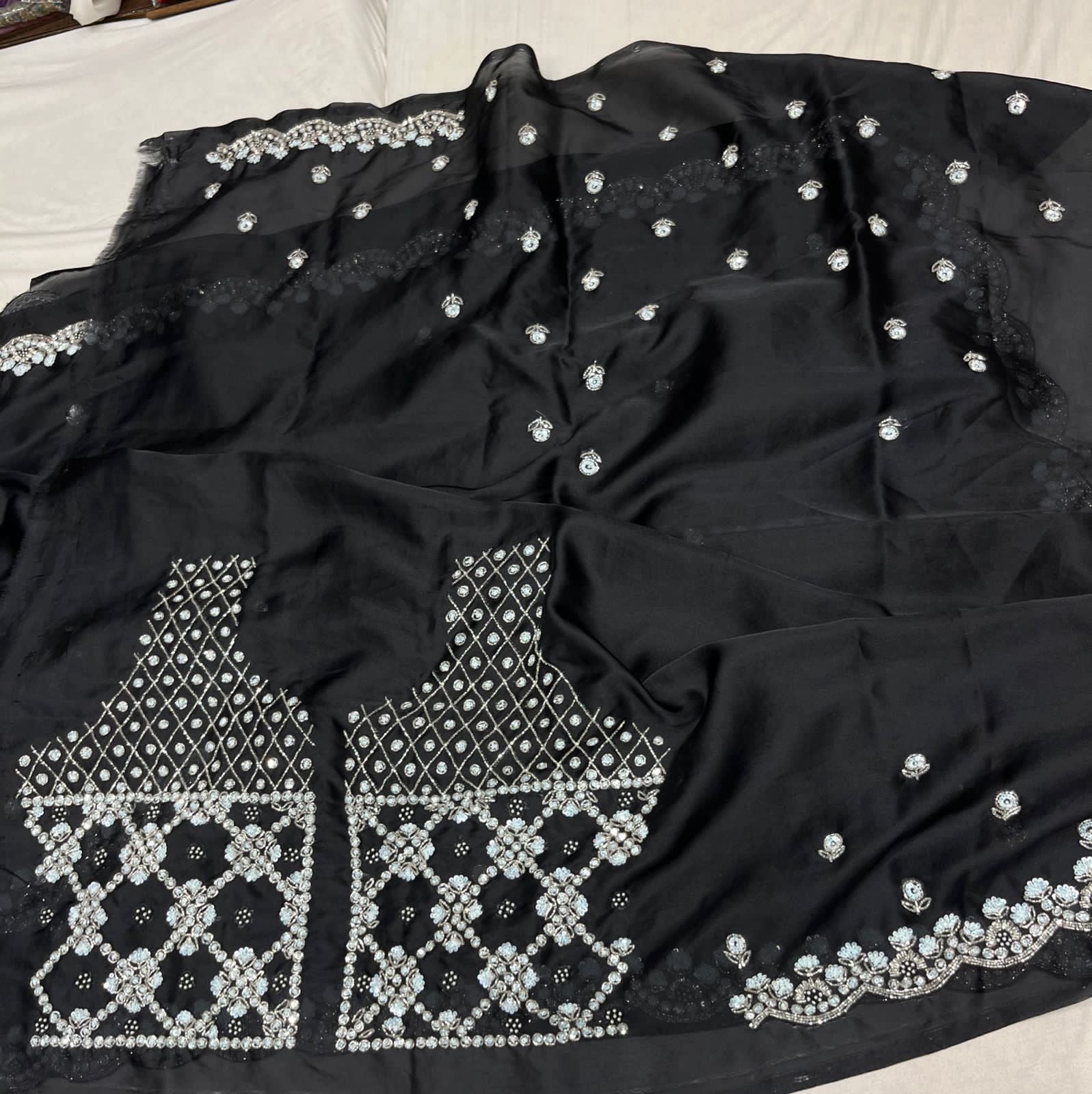 Sequins organza saree Indian saree - Saffronfashionindia
