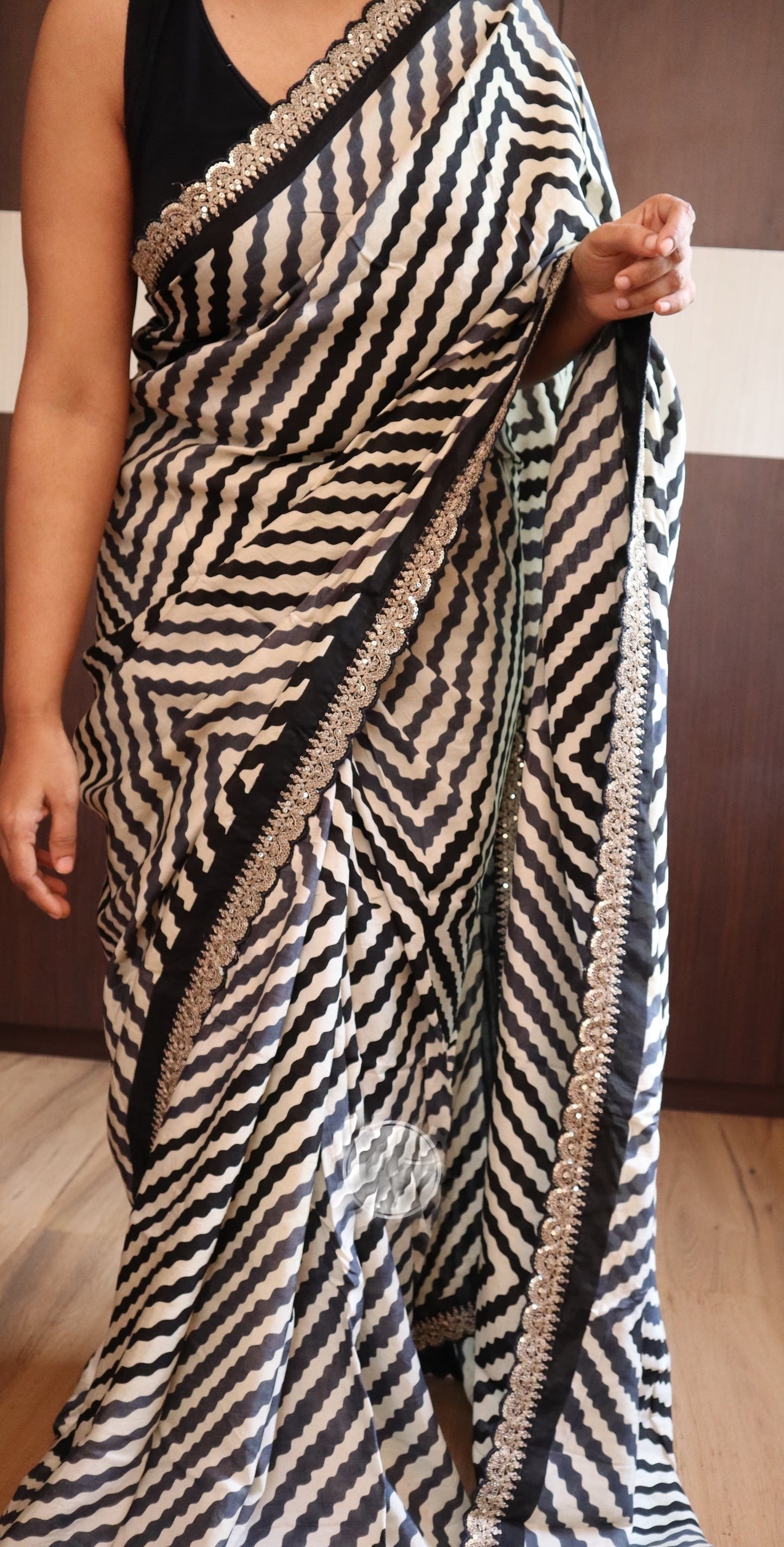 Signature styled Striped satin saree beautiful women sarees - Saffronfashionindia