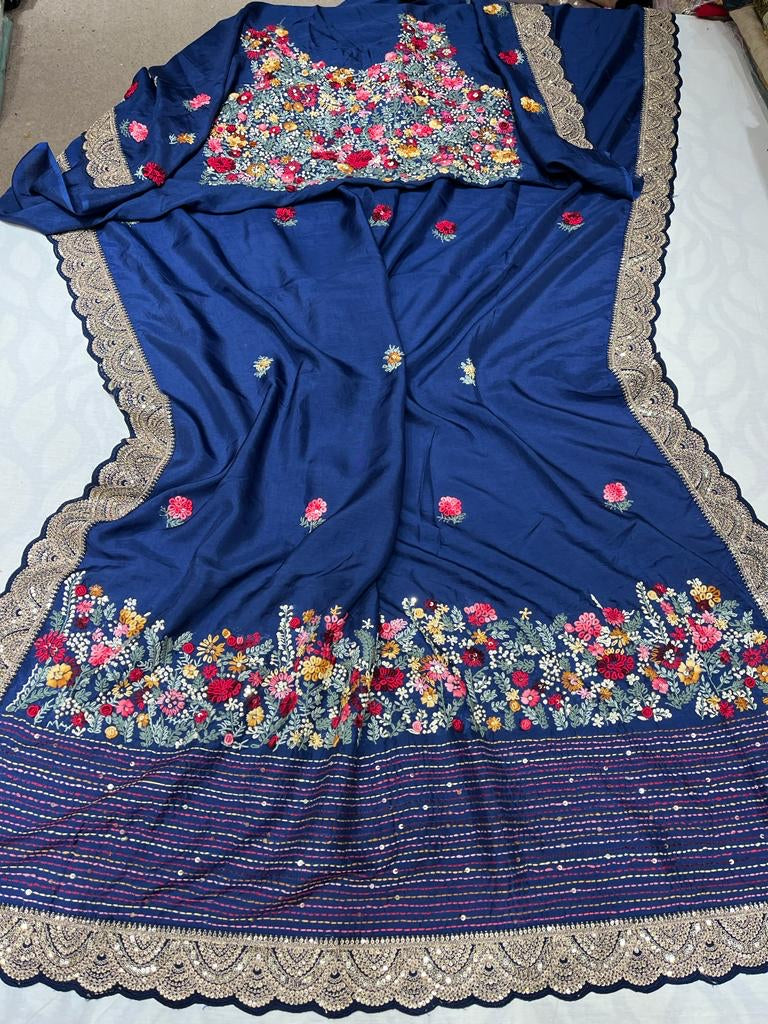 Naveli embroidered silk saree women sarees - Saffronfashionindia