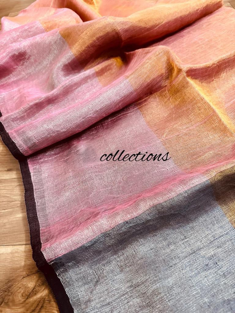 Ilima gold toned Saree Zari Saree Woven Sari Linen Sari - Saffronfashionindia