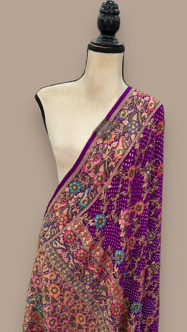 Rubani Gorgette dupatta Banarsi Bandhej dupatta - Saffronfashionindia