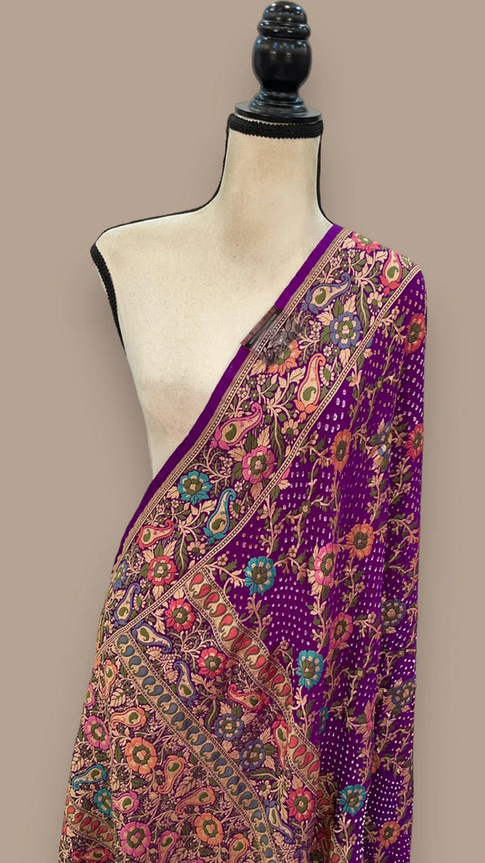 Rubani Gorgette dupatta Banarsi Bandhej dupatta - Saffronfashionindia