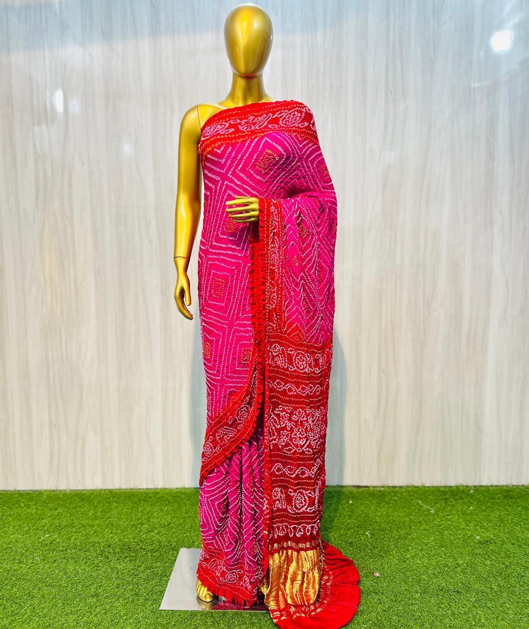 Bandhani gajji silk saree Indian traditional saree blouse - Saffronfashionindia