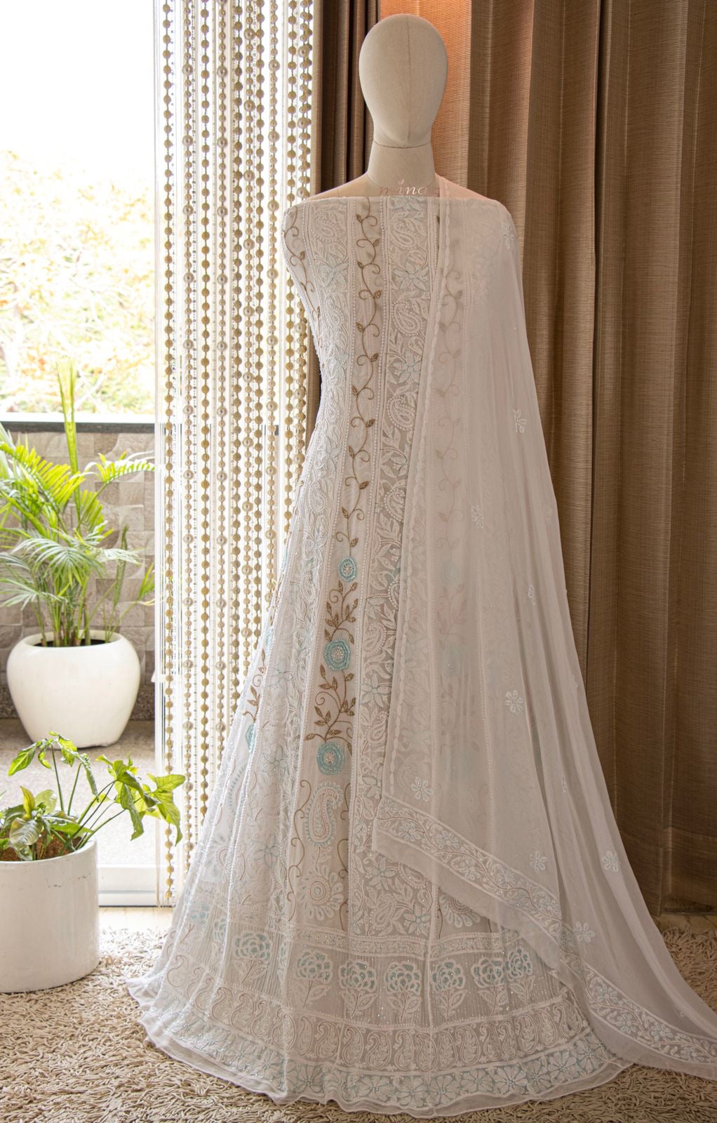 Lucknowie Gorgette dress pakistani dress Chikankari dress - Saffronfashionindia