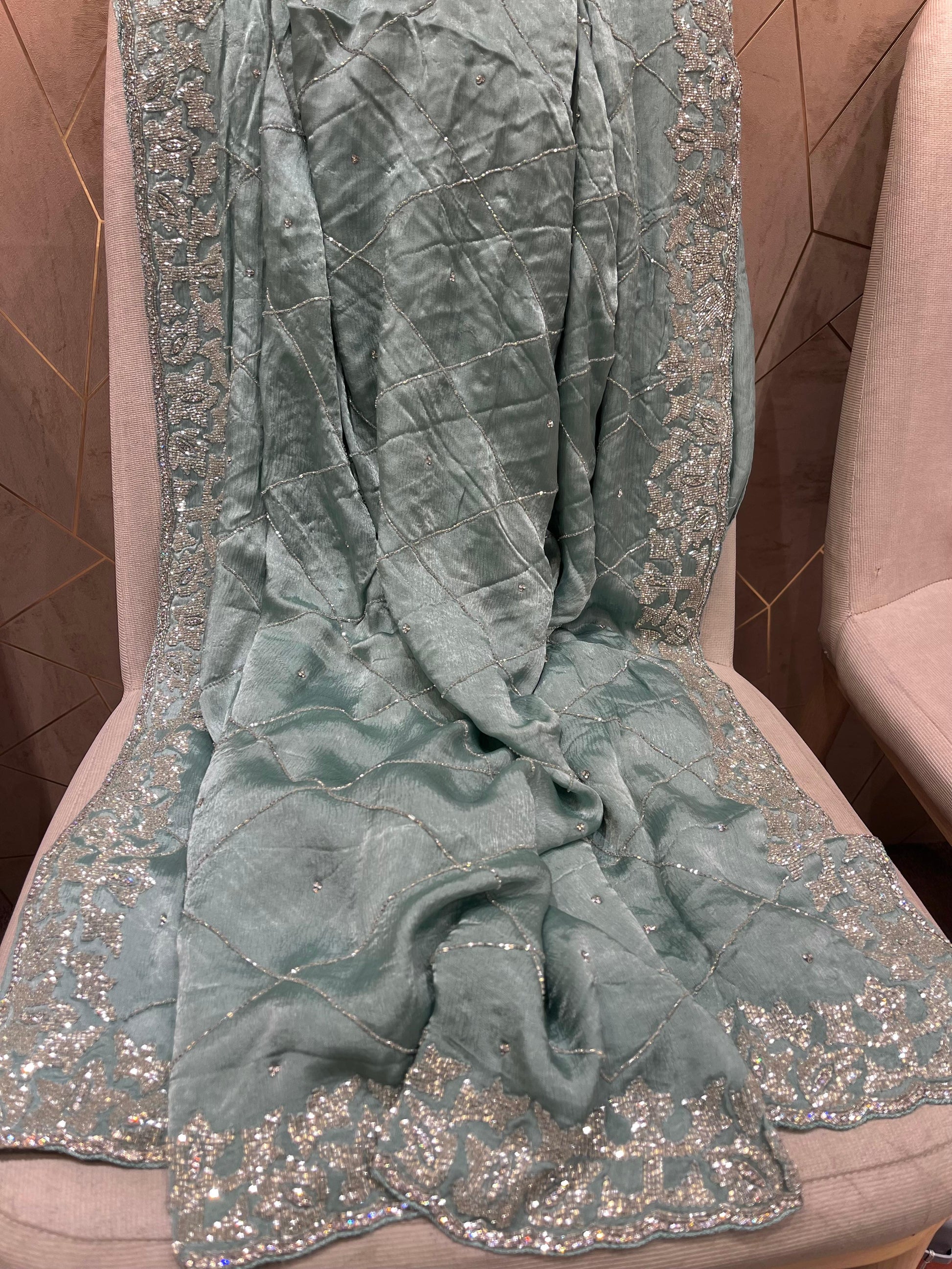 Stunning crepe saree chiffon saree Partywear saris women saree blouse - Saffronfashionindia