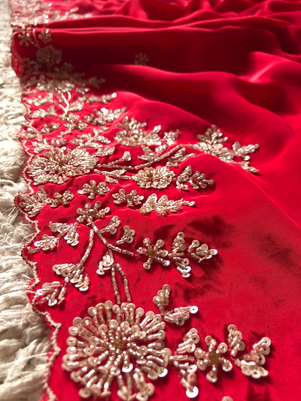 Richie Red saree luxury saree crepe silk sari blouse - Saffronfashionindia