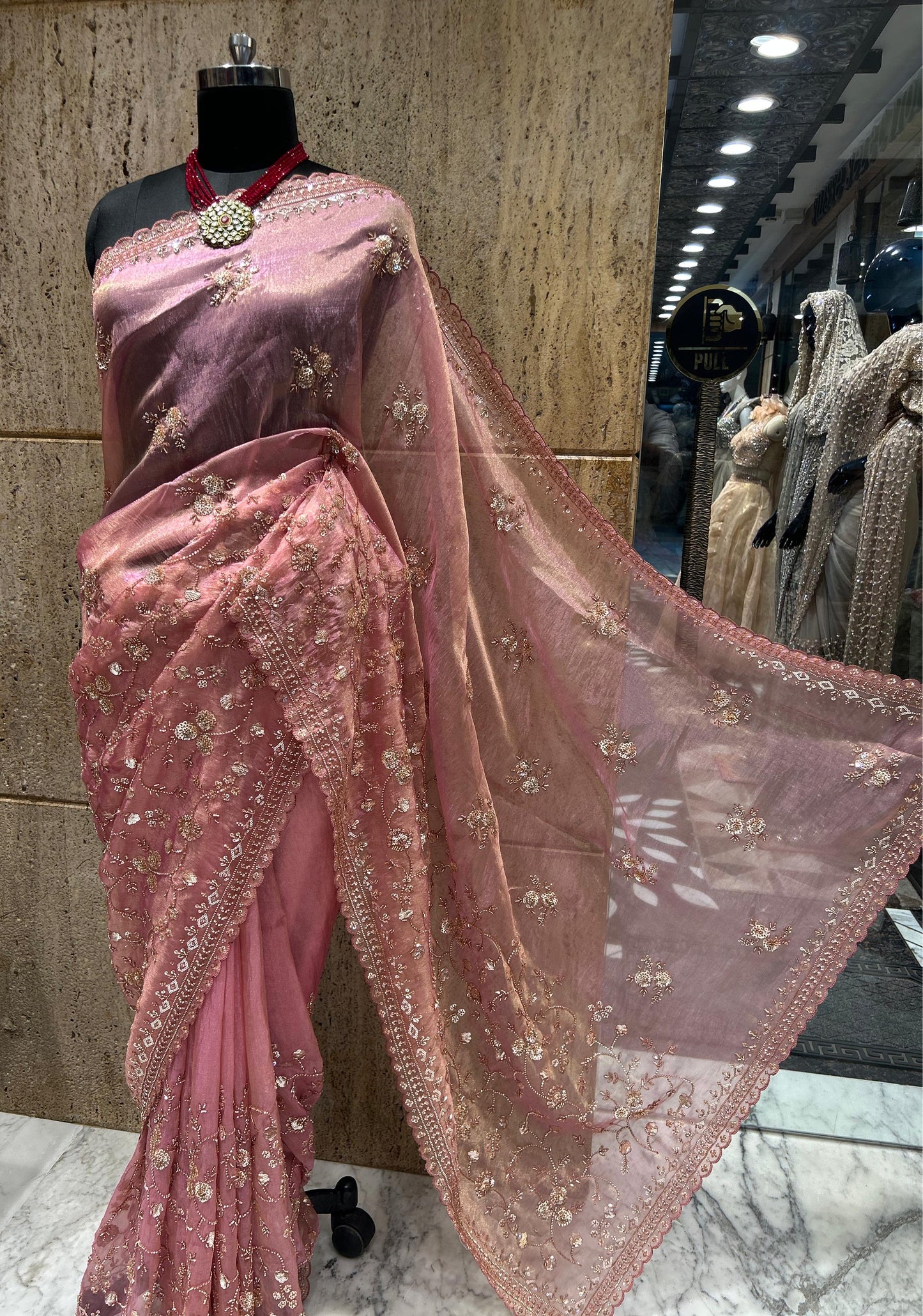 Elegant handwork saree floral sarees Indian sari blouse SaffronFashion