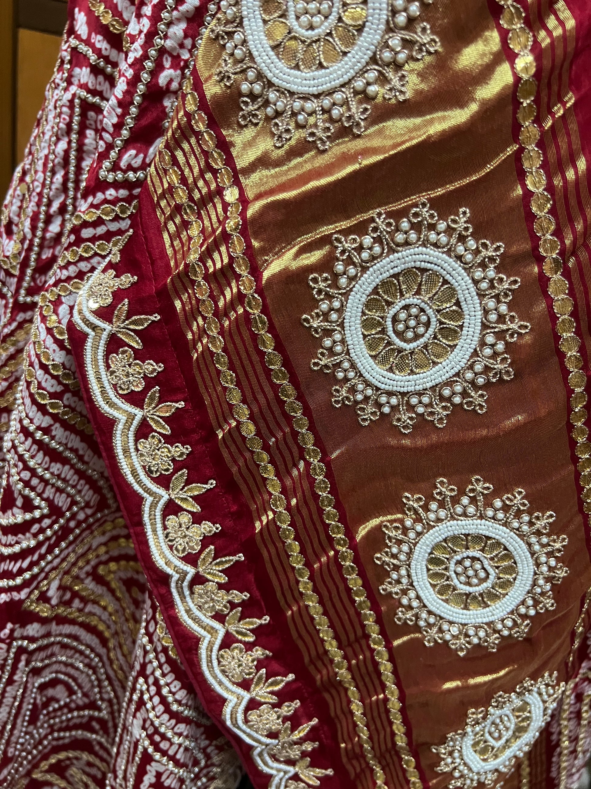 Red Gajji silk dupatta pearl gottapatti dupatta embroidered dupatta - Saffronfashionindia