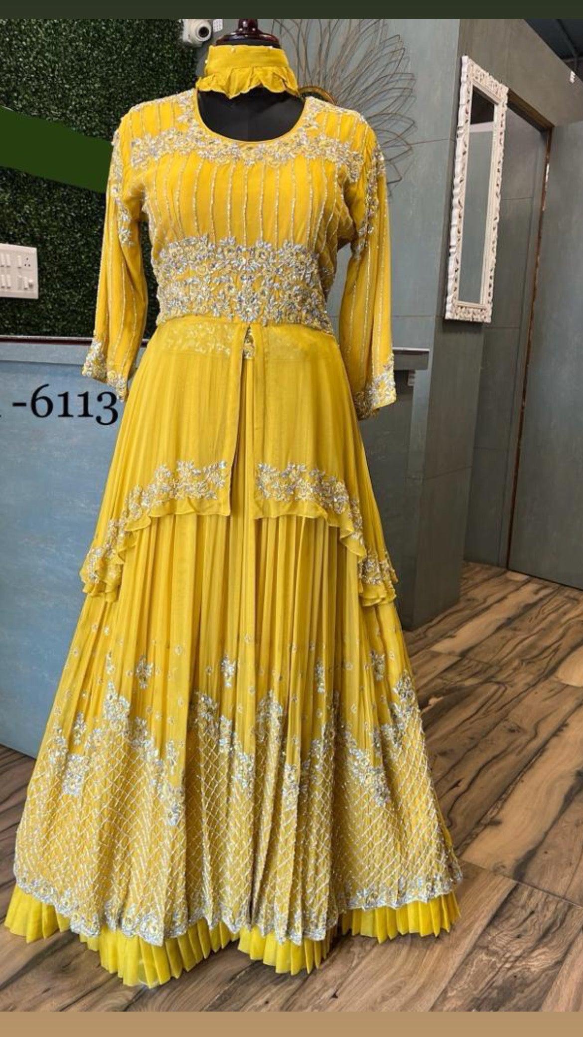 Yellow Partywear gown reception dress - Saffronfashionindia