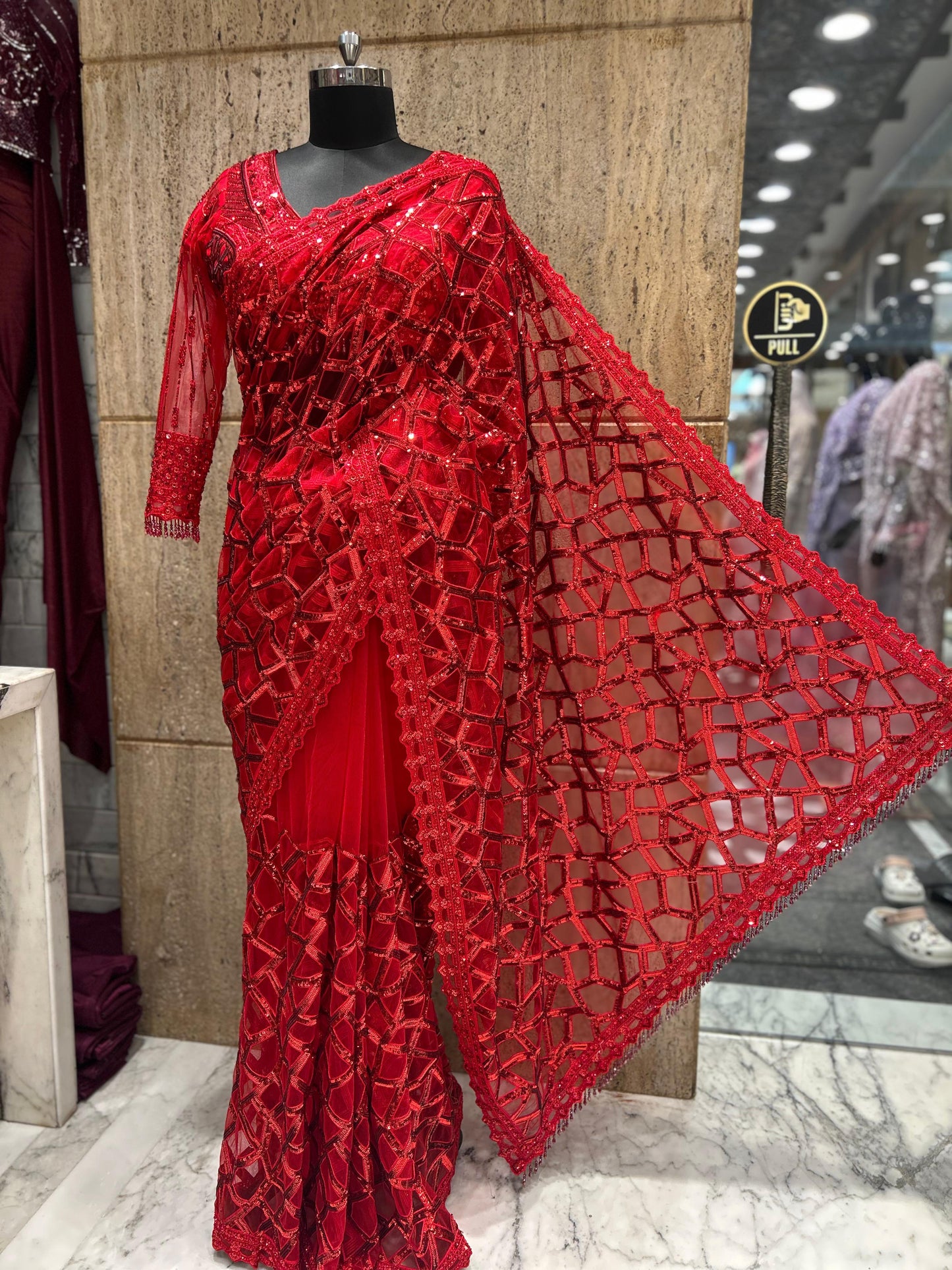 Red Velvet saree bridal saree Indian dresses SaffronFashion