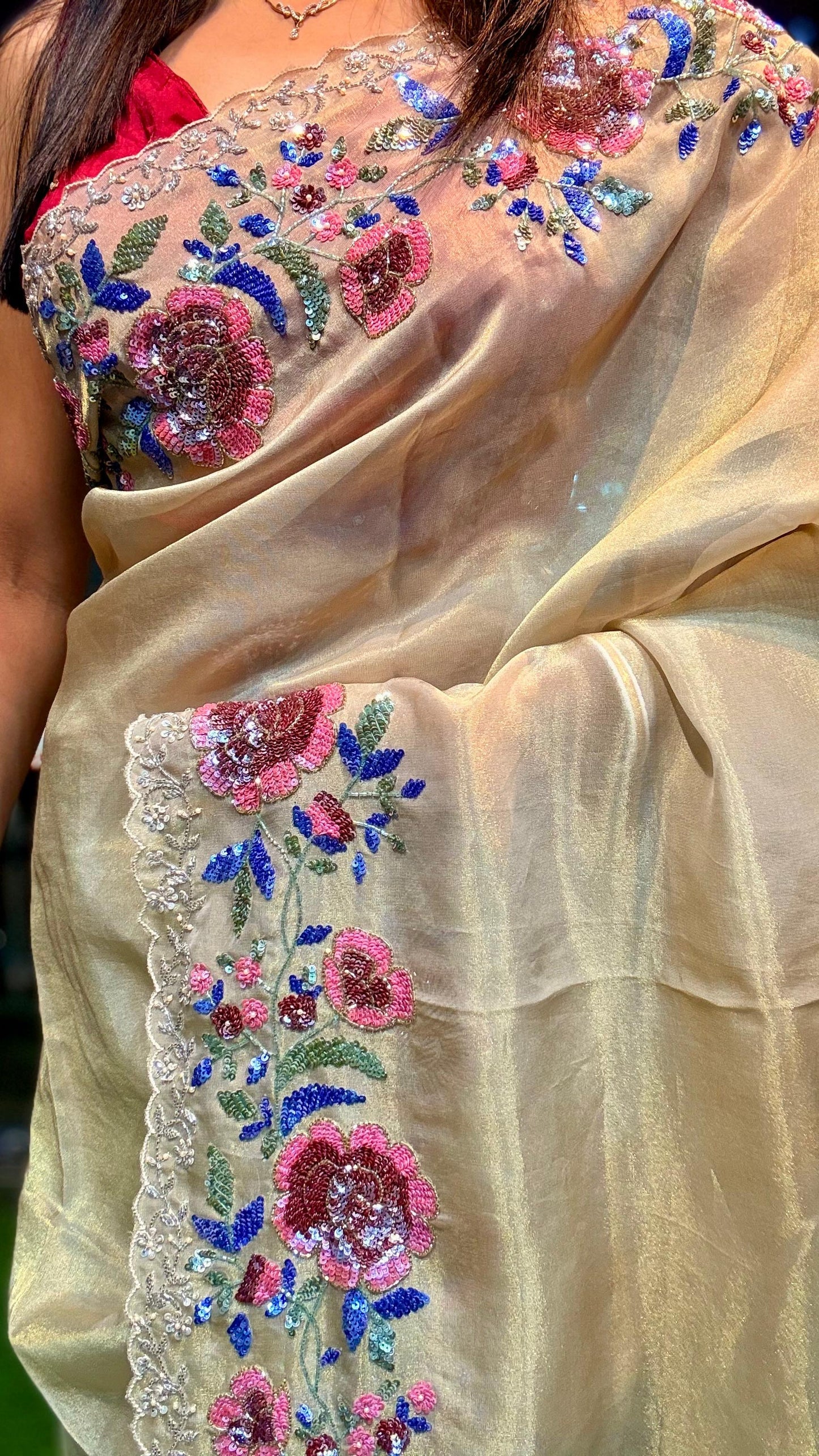 Gulnaar kanchi soft tissue silk saree reception sarees blouse Indian sari SaffronFashion