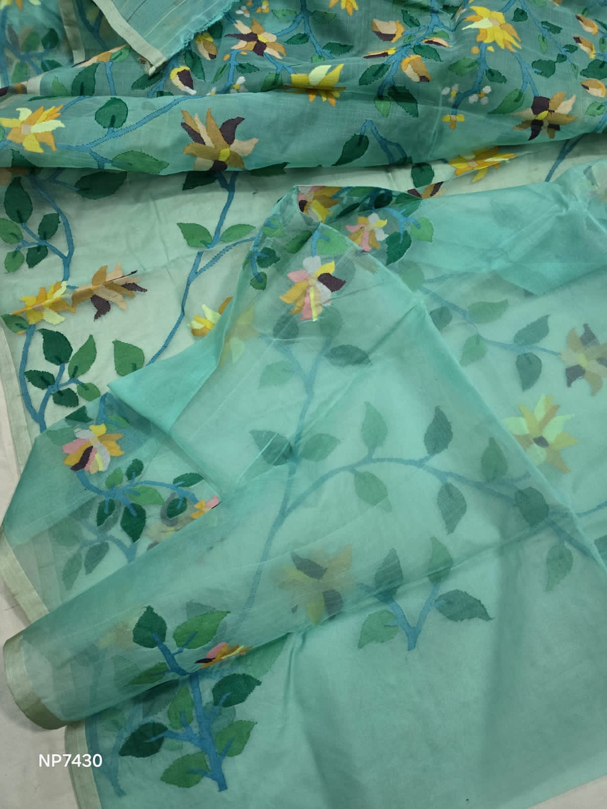Nihami Tantuj Jamdani saree Muslin Bengal saree - Saffronfashionindia