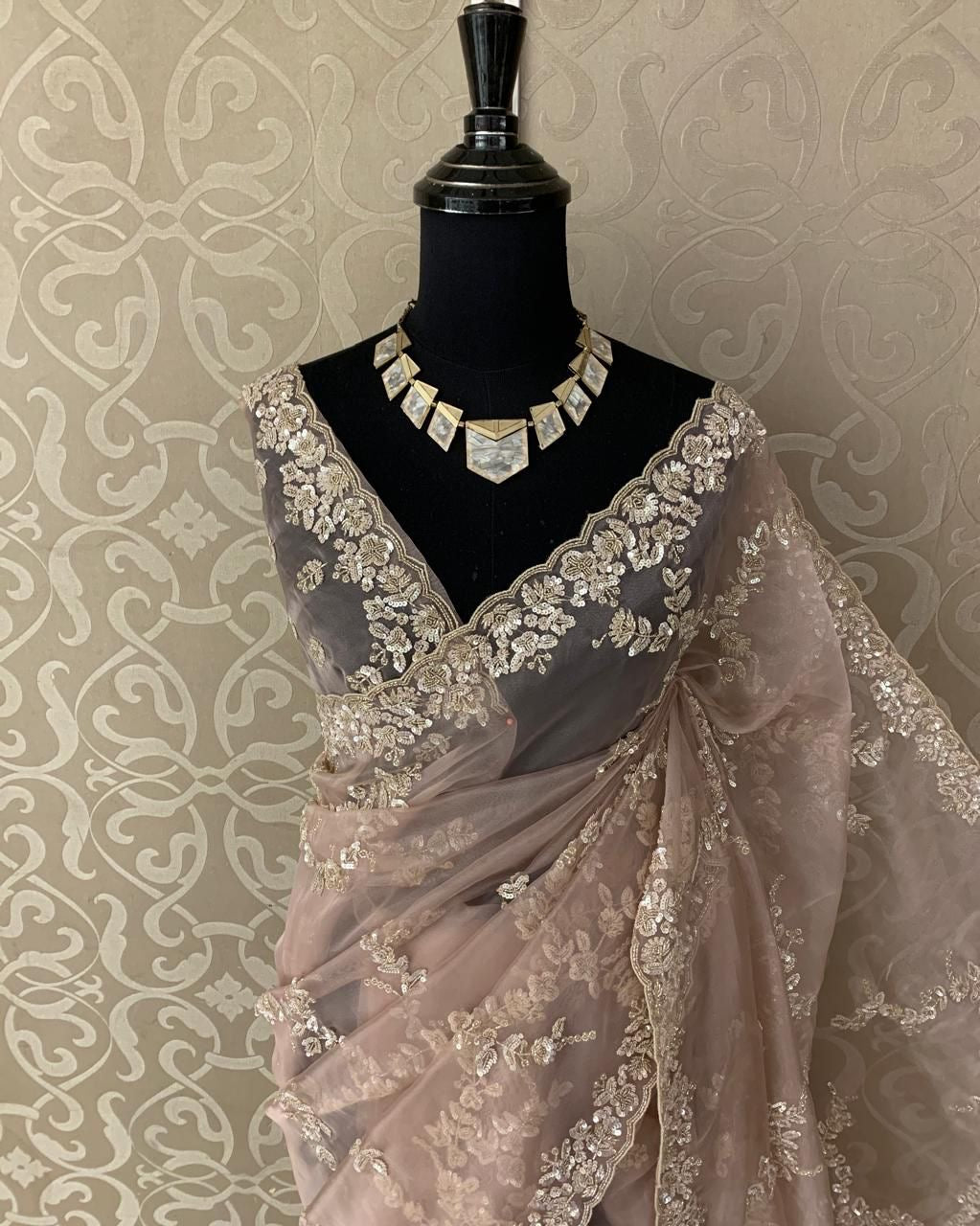 Oliva organza saree handwork saree reception saree blouse - Saffronfashionindia