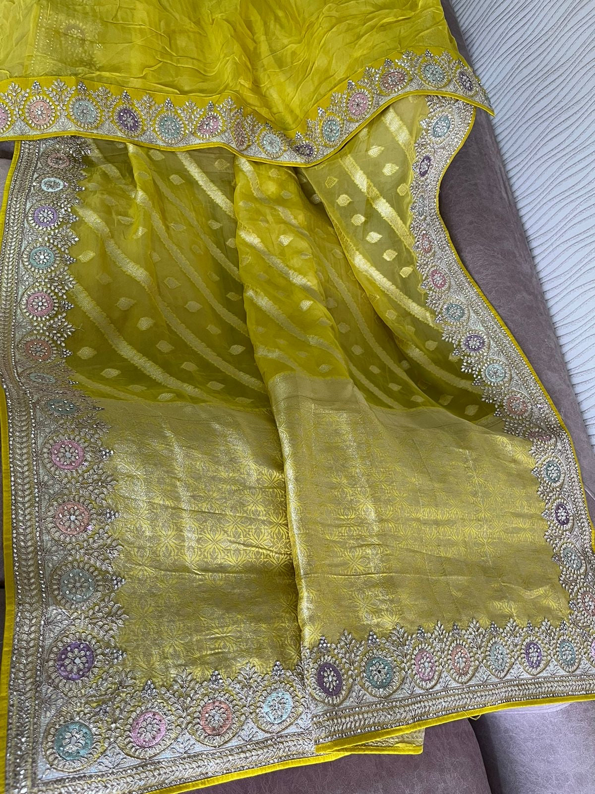Gottapatti organza weaved saree reception saree - Saffronfashionindia