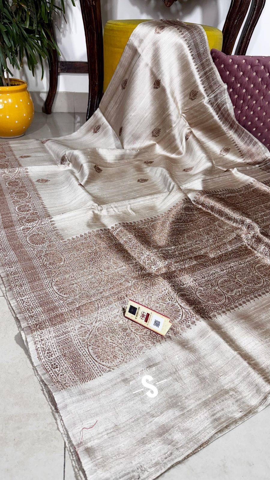 Tussar handwoven luxury saree Indian saree blouse SaffronFashion