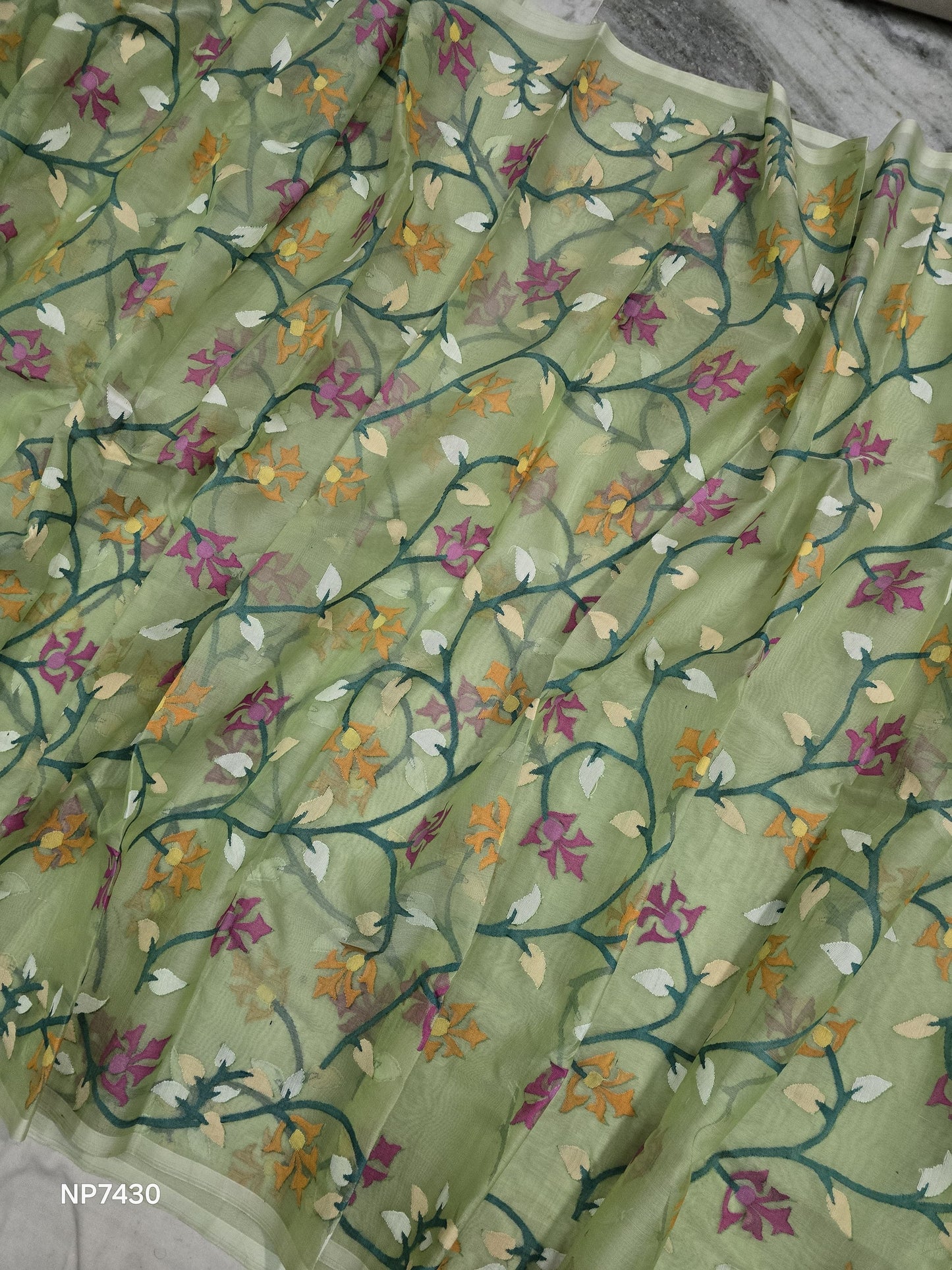 Nikashi Tantuj Jamdani saree traditional Indian floral sarees SaffronFashion