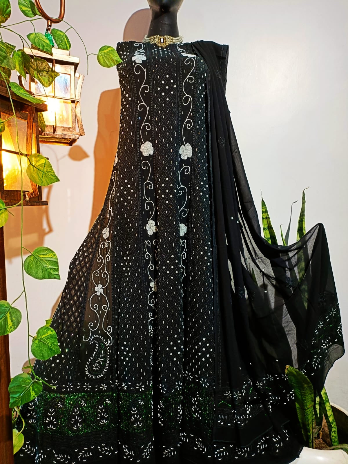 Black super gorgeous chikankari Anarkali dress - Saffronfashionindia