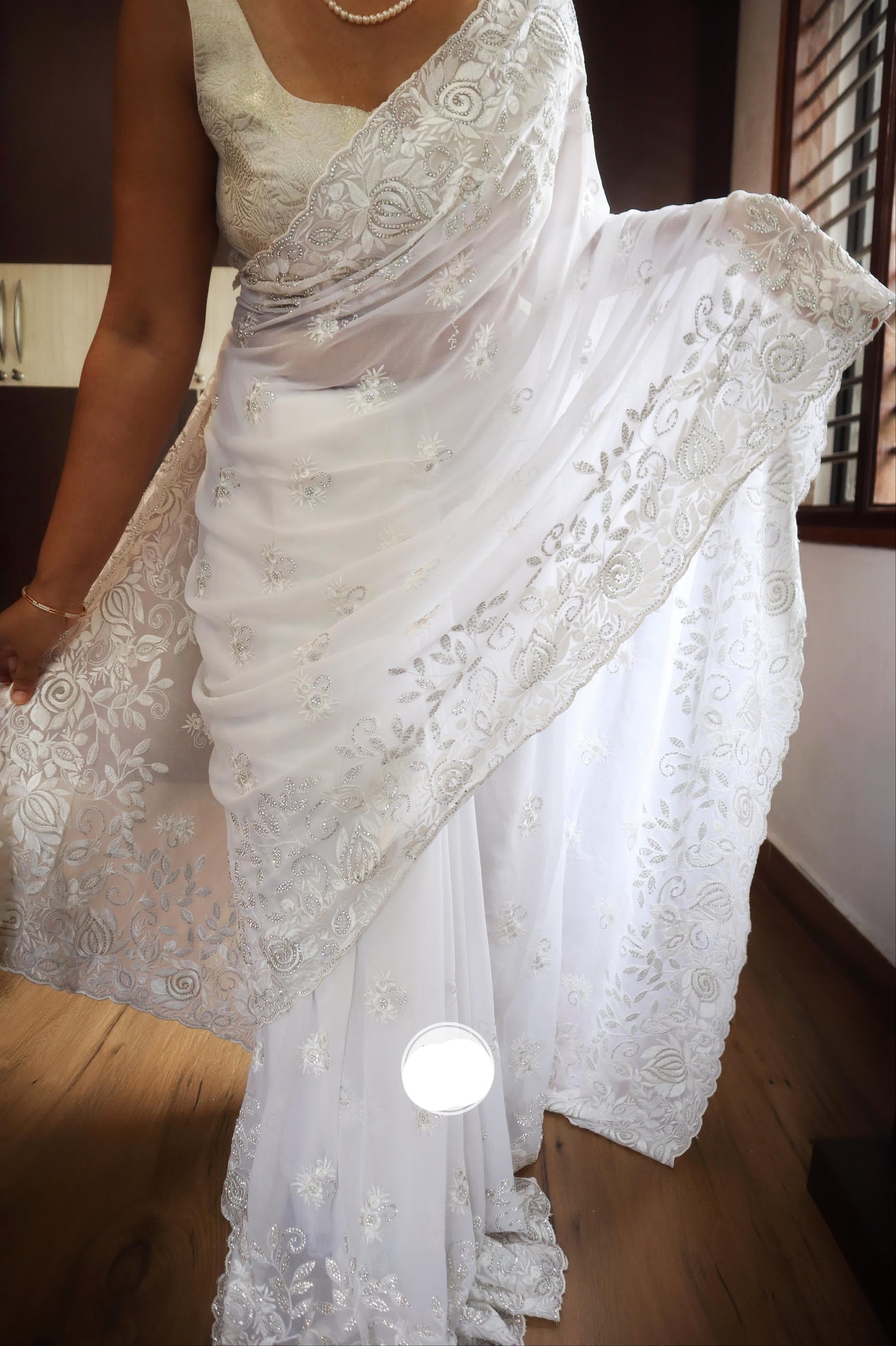 White Royal Classy Saree Embroidered sarees - Saffronfashionindia