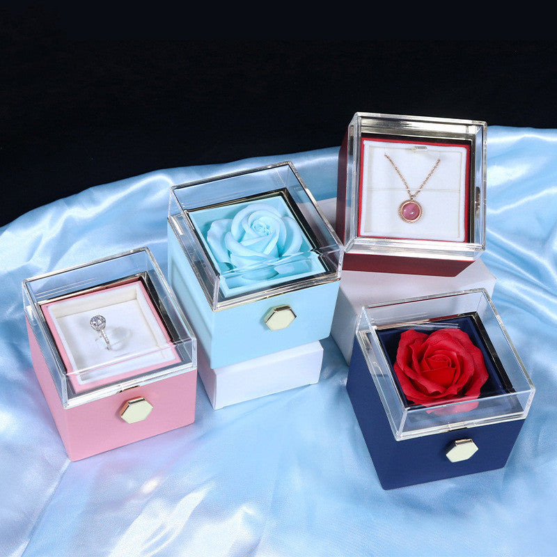 Rotating Soap Flower Rose Gift Box Creative Rotating Rose Jewelry Packaging Box Valentine's Day Gift For Women - Saffronfashionindia