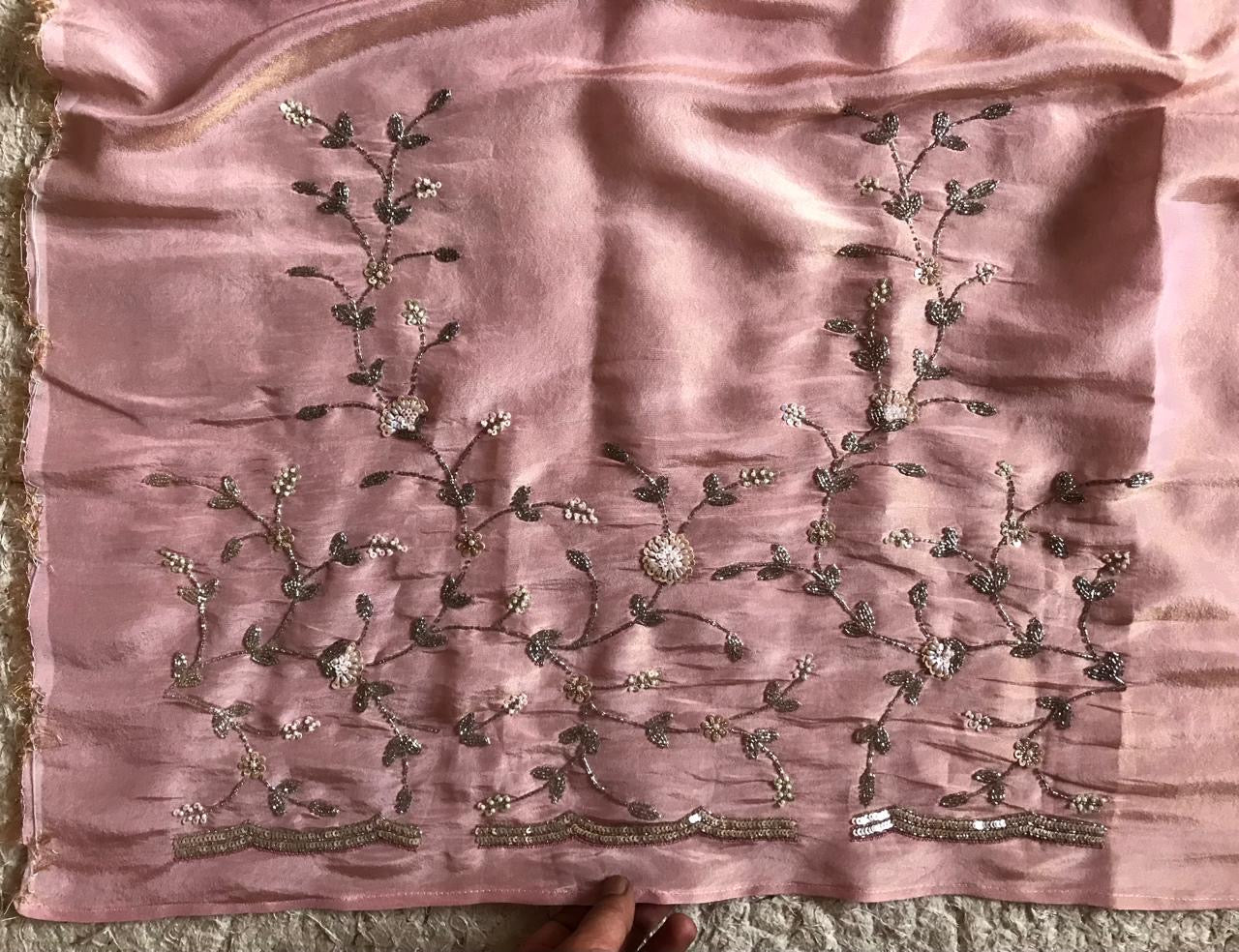 Rose pink premium tissue silk saree Partywear sarees - Saffronfashionindia