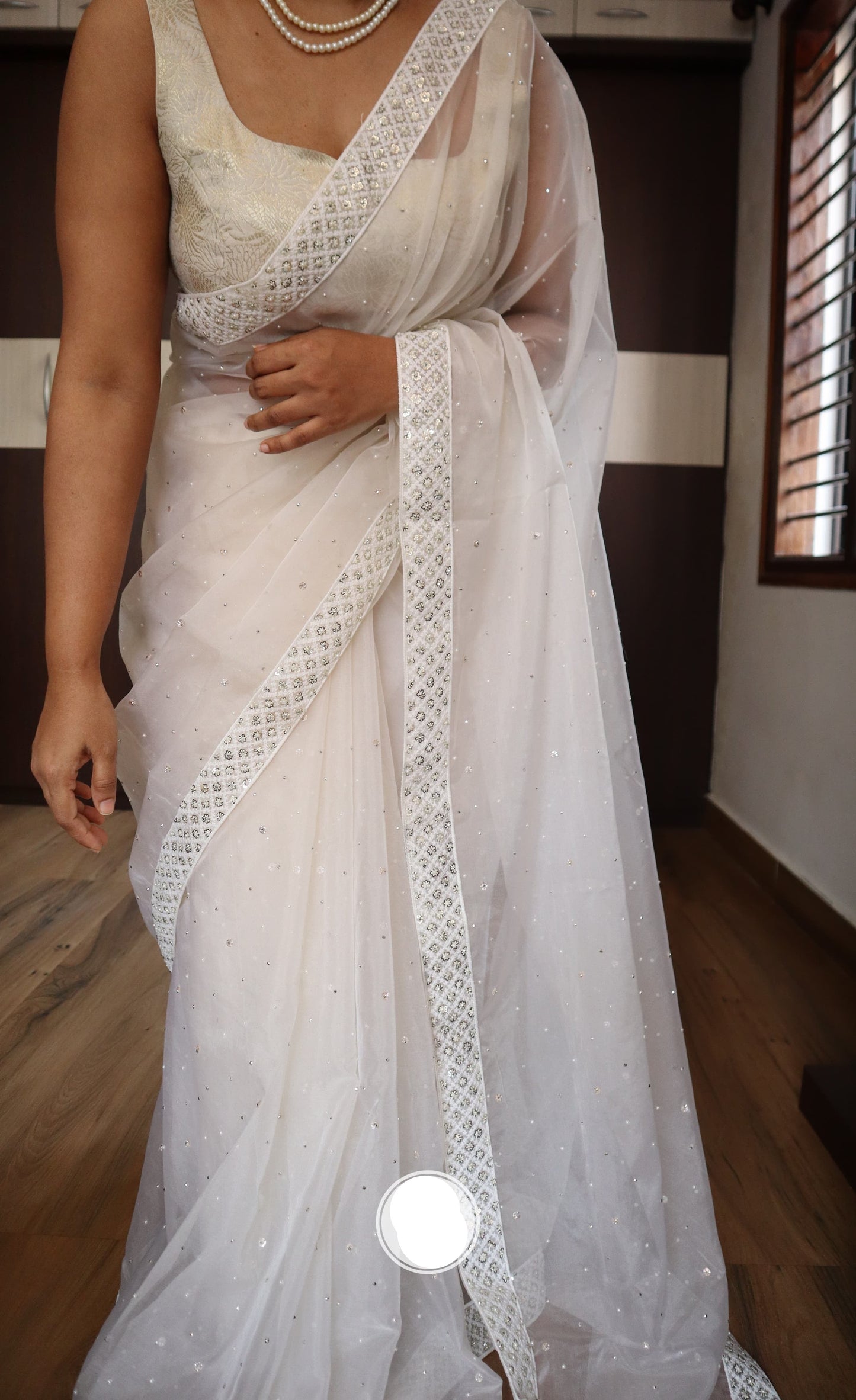Fairy white saree organza saree simple elegant saree blouse SaffronFashion