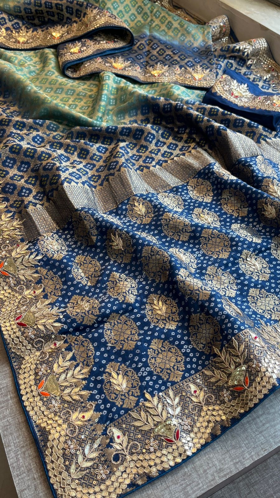 Ravaita Banarsi saree Munga silk gottapatti saree blouse SaffronFashion