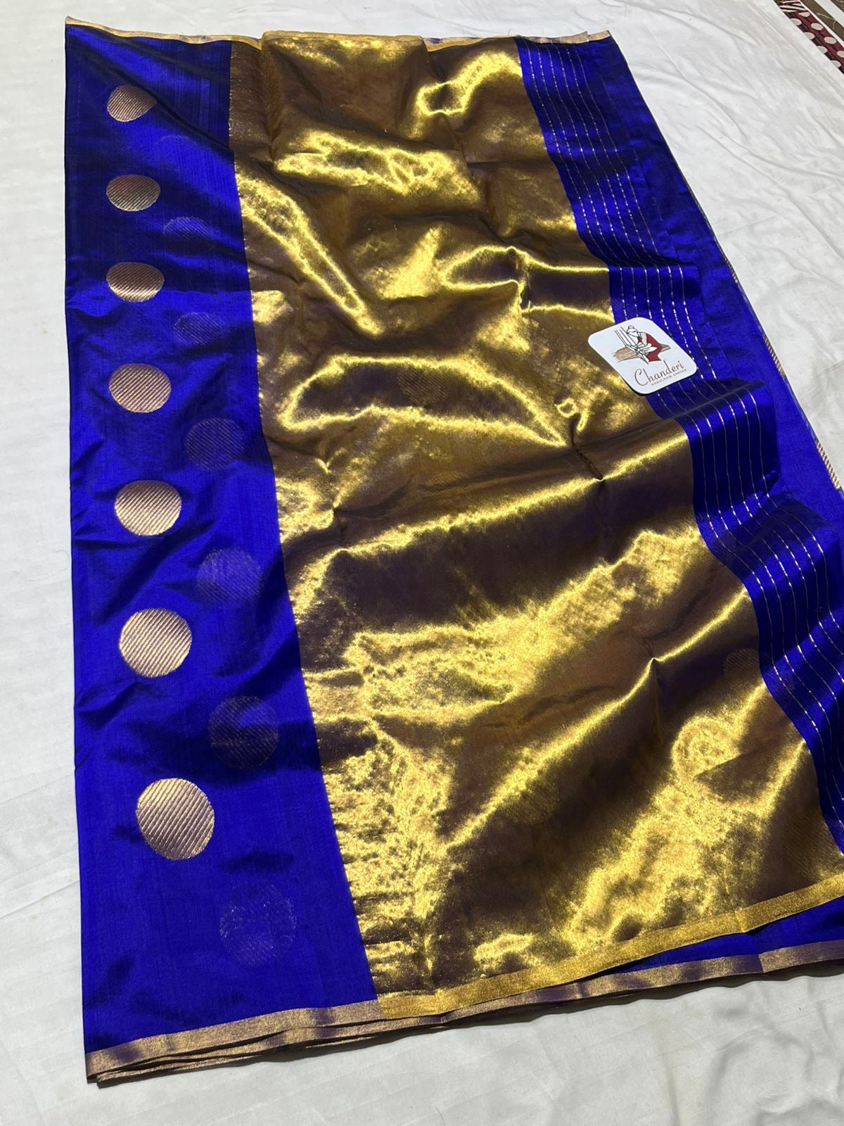 Royal chanderi saree blue chanderi sari blouse Indian sarees SaffronFashion