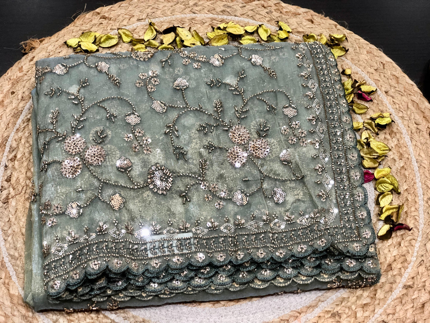 Elegant handwork saree floral sarees Indian sari blouse SaffronFashion