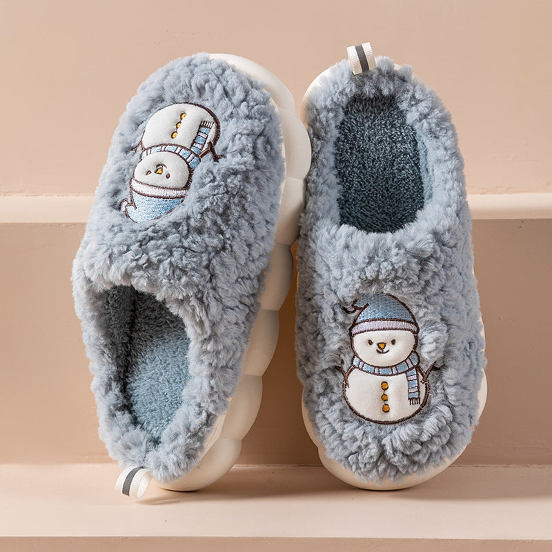 Cute Snowman Slippers Winter Indoor Household Warm Plush Thick-Soled Anti-slip Couple Home Slipper Soft Floor Bedroom House Shoes - Saffronfashionindia