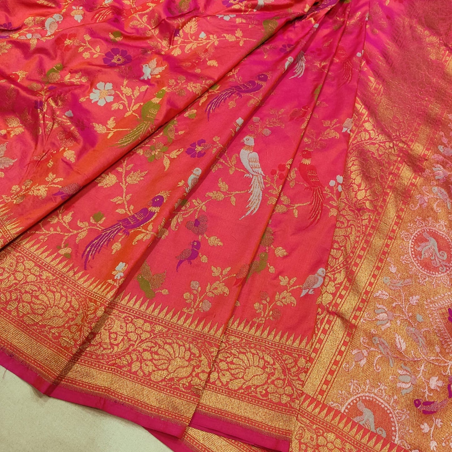 Kesari Katan silk saree handwoven sarees Indian sari blouse - Saffronfashionindia