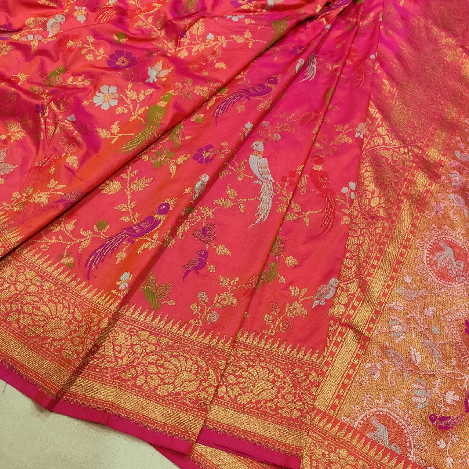 Kesari Katan silk saree handwoven sarees Indian sari blouse - Saffronfashionindia