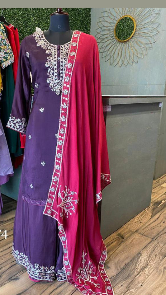 Rumana silk sharara dress Pakistani dress - Saffronfashionindia